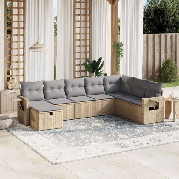 Polyrattan Kerti Ülőgarnitúra - 8 részes - Bézs