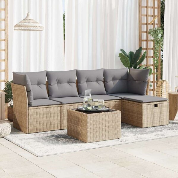 VidaXL Polyrattan Kerti Ülőgarnitúra - 6 részes - Bézs