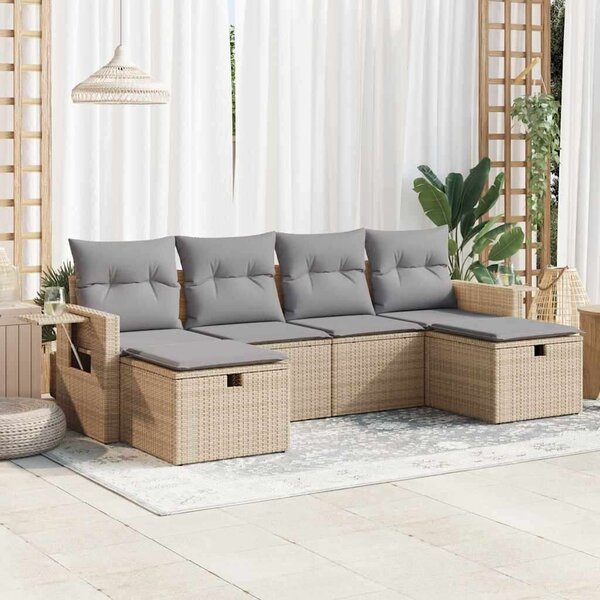 Polyrattan Kerti Ülőgarnitúra - 6 részes - Bézs