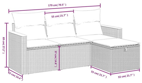 Polyrattan Kerti Ülőgarnitúra - 4 Részes Szett