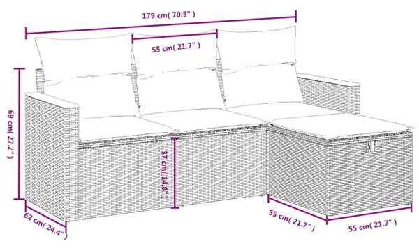 Polyrattan Kerti Ülőgarnitúra - 4 Részes Szett