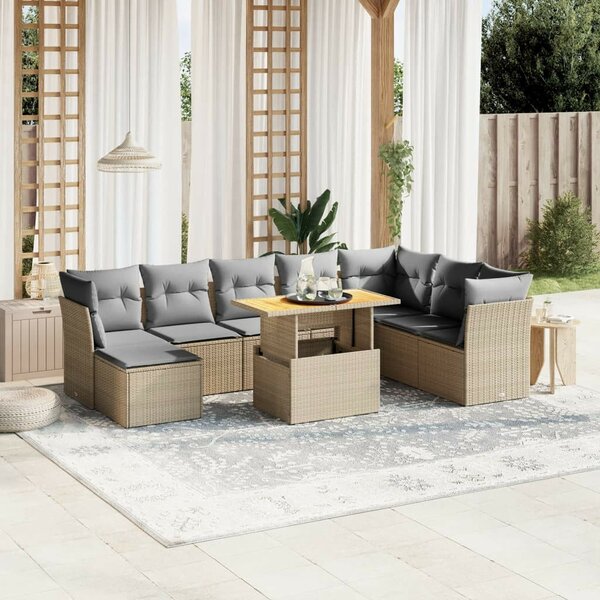 VidaXL Polyrattan Kerti Ülőgarnitúra - 9 részes - Bézs