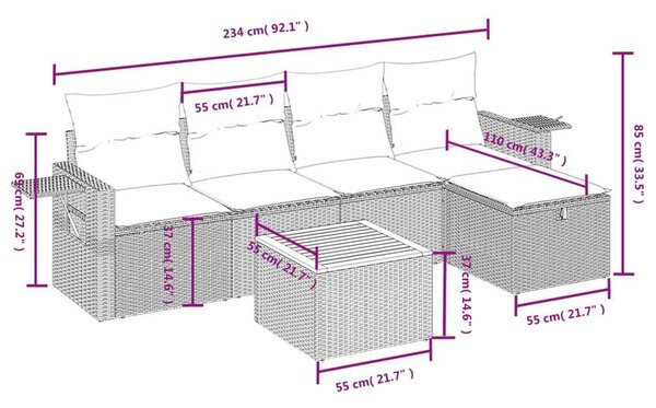 Polyrattan Kerti Ülőgarnitúra - 6 részes