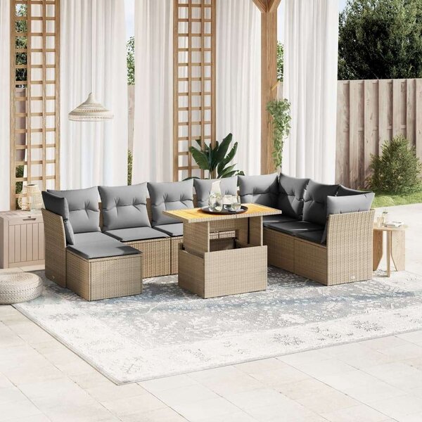 VidaXL Polyrattan Kerti Ülőgarnitúra - 9 részes - Bézs