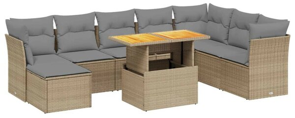 VidaXL Polyrattan Kerti Ülőgarnitúra - 9 részes - Bézs