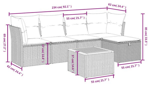 VidaXL Polyrattan Kerti Ülőgarnitúra - 6 részes, Bézs