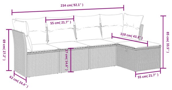 VidaXL Polyrattan Kerti Ülőgarnitúra - 5 részes - Bézs
