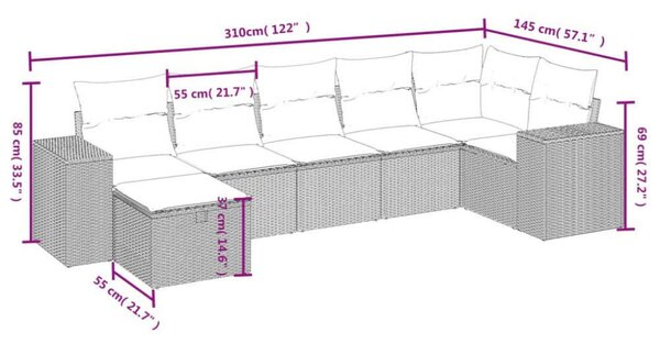 Polyrattan Kerti Ülőgarnitúra - 7 részes - Bézs