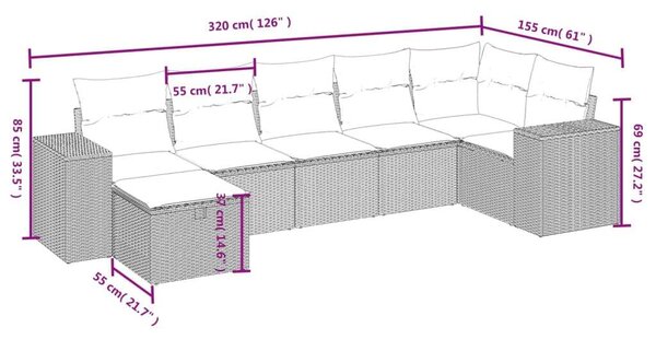 Polyrattan Kerti Ülőgarnitúra - 7 részes - Bézs