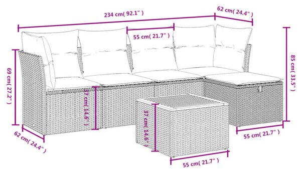 VidaXL Polyrattan Kerti Ülőgarnitúra - 6 részes, Bézs