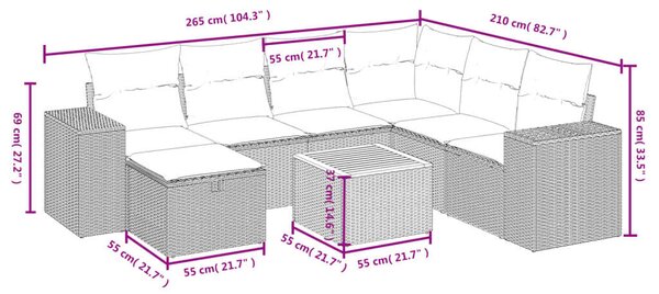 VidaXL Polyrattan Kerti Ülőgarnitúra - 8 részes