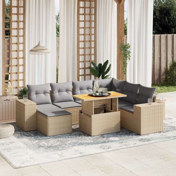 VidaXL Polyrattan Kerti Ülőgarnitúra - 8 részes - Bézs
