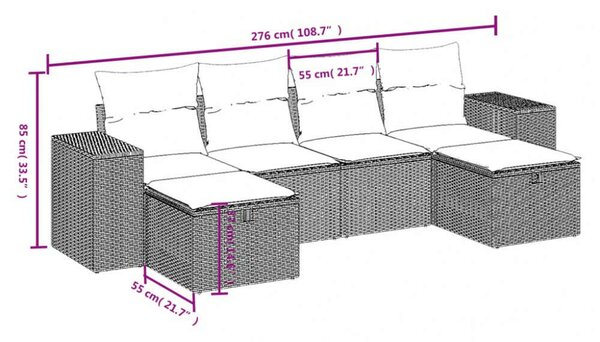 Polyrattan Kerti Ülőgarnitúra - 6 részes - Bézs