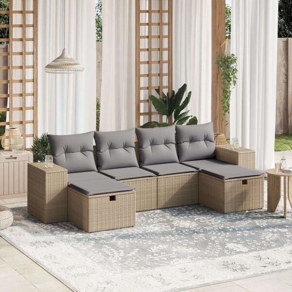 Polyrattan Kerti Ülőgarnitúra - 6 részes - Bézs