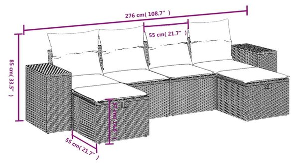 Polyrattan Kerti Ülőgarnitúra - 6 részes - Bézs