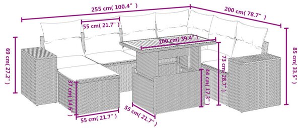 VidaXL Polyrattan Kerti Ülőgarnitúra - 8 részes - Bézs
