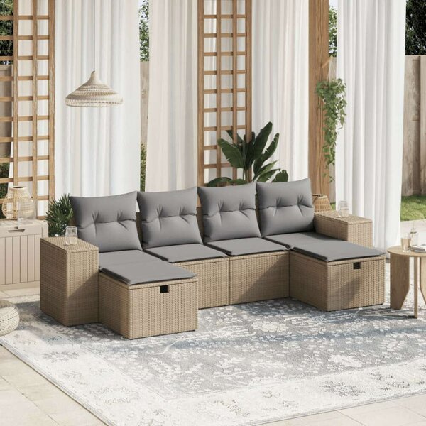 Polyrattan Kerti Ülőgarnitúra - 6 részes - Bézs