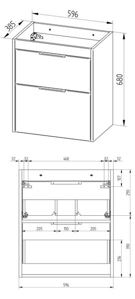 Mereo, Mereo Vigo, fürdőszobaszekrény kerámia mosdóval 61 cm, fehér, MER-CN311