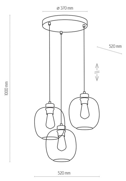 TK Lighting Elio függőlámpa, üveg, kék/tiszta/szürke, Ø 52 cm, 3 lámpás, dimmelhető, Tiszta / átlátszó, Nappali / Étkező, Üveg, Modern