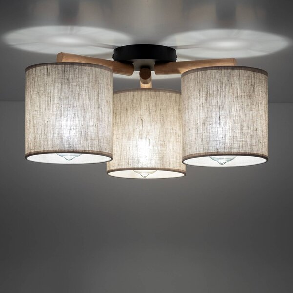 TK Lighting Deva mennyezeti lámpa, textil, 3 izzós, dimmelhető, Világos fa, Nappali / Étkező, Fa, Skandináv