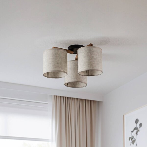 TK Lighting Deva mennyezeti lámpa, textil, 3 izzós, dimmelhető, Világos fa, Nappali / Étkező, Fa, Skandináv
