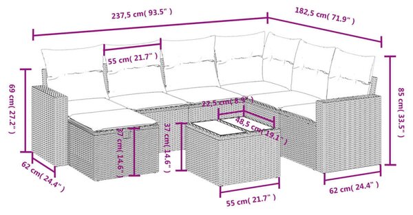 Polyrattan Kerti Ülőgarnitúra - 8 részes - Bézs