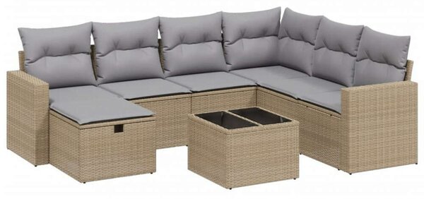 Polyrattan Kerti Ülőgarnitúra - 8 részes - Bézs