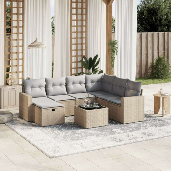 Polyrattan Kerti Ülőgarnitúra - 8 részes - Bézs