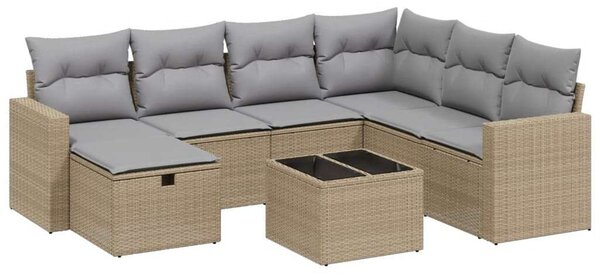Polyrattan Kerti Ülőgarnitúra - 8 részes - Bézs