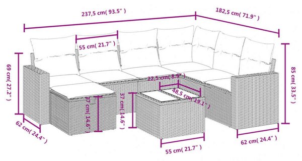 Polyrattan Kerti Ülőgarnitúra - 8 részes - Bézs