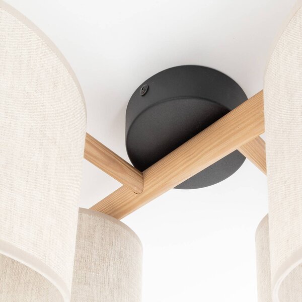 TK Lighting Deva mennyezeti lámpa, 4 izzós, textil, dimmelhető, Világos fa, Nappali / Étkező, Fa, Skandináv