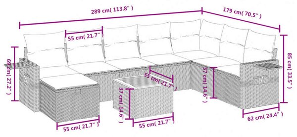 Polyrattan Kerti Ülőgarnitúra - 9 részes szett