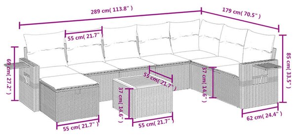 Polyrattan Kerti Ülőgarnitúra - 9 részes szett