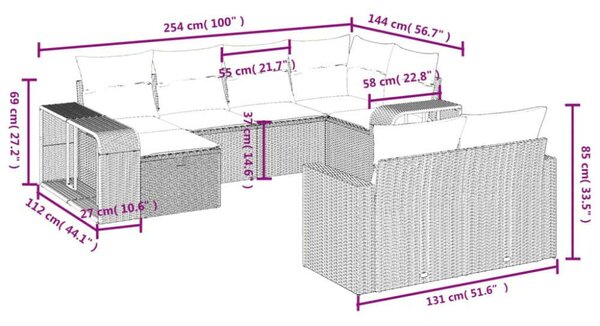 VidaXL Polyrattan Kerti Ülőgarnitúra - 10 részes - Bézs