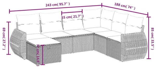 Polyrattan Kerti Ülőgarnitúra - 7 részes - Bézs