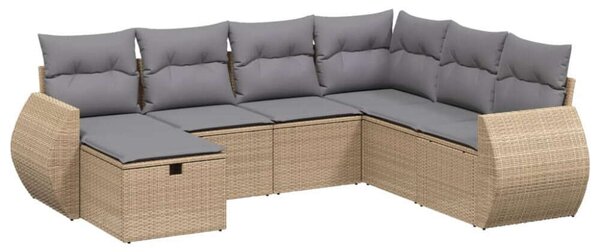 Polyrattan Kerti Ülőgarnitúra - 7 részes - Bézs