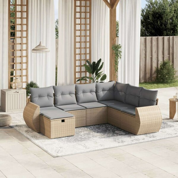 Polyrattan Kerti Ülőgarnitúra - 7 részes - Bézs