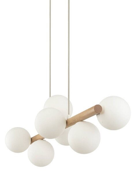 TK Lighting Estera függőlámpa, opál üveg, fa, hét lámpa, dimmelhető, Világos fa, Nappali / Étkező, Üveg