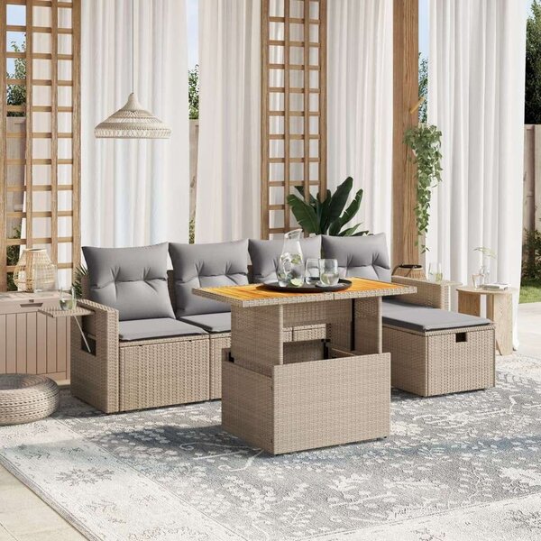 VidaXL Polyrattan Kerti Ülőgarnitúra - 6 részes - Bézs