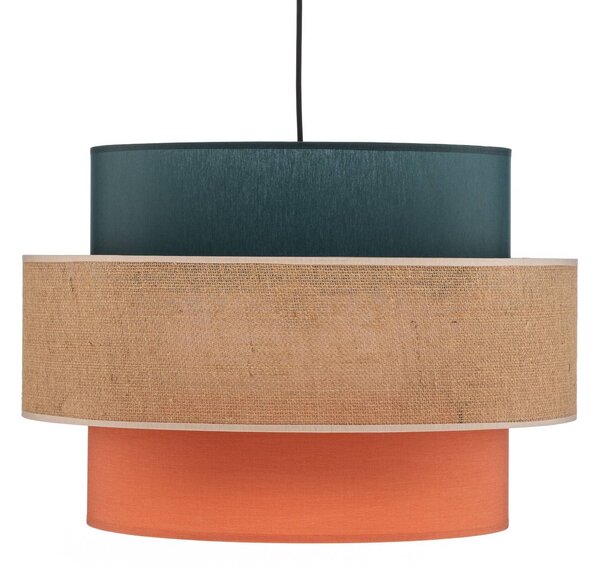 TK Lighting Trio függőlámpa, juta ernyő, petrol/természetes barna/narancs Ø 50cm, dimmelhető, Többszínű, Nappali / Étkező, Textil / szövet / selyem