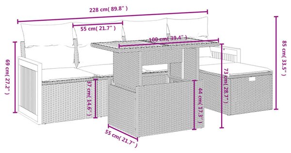 VidaXL Polyrattan Kerti Ülőgarnitúra - 6 részes - Bézs