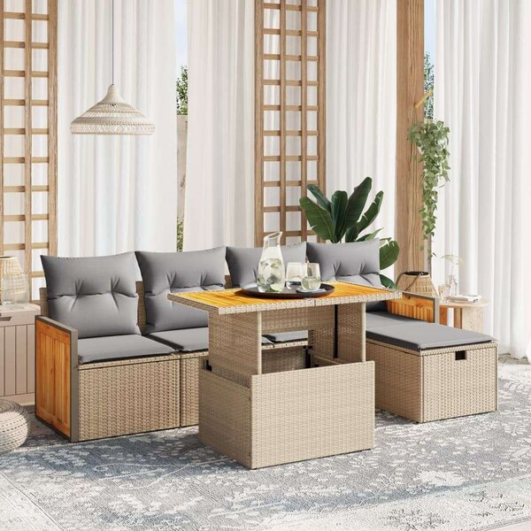 VidaXL Polyrattan Kerti Ülőgarnitúra - 6 részes - Bézs