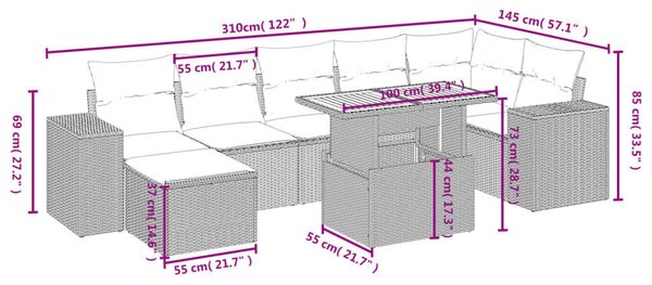 VidaXL Polyrattan Kerti Ülőgarnitúra - 8 részes - Bézs