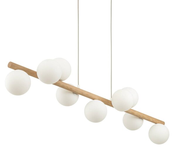 TK Lighting Estera függőlámpa, opál üveg, fa, kilenc lámpa, dimmelhető, Világos fa, Nappali / Étkező, Üveg