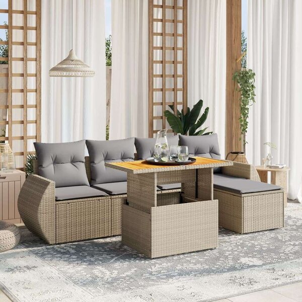 VidaXL Polyrattan Kerti Ülőgarnitúra - 6 részes - Bézs