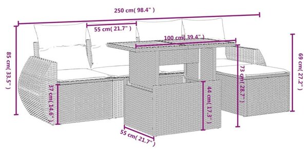 VidaXL Polyrattan Kerti Ülőgarnitúra - 6 részes - Bézs