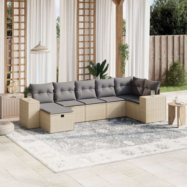 Polyrattan Kerti Ülőgarnitúra - 7 részes - Bézs
