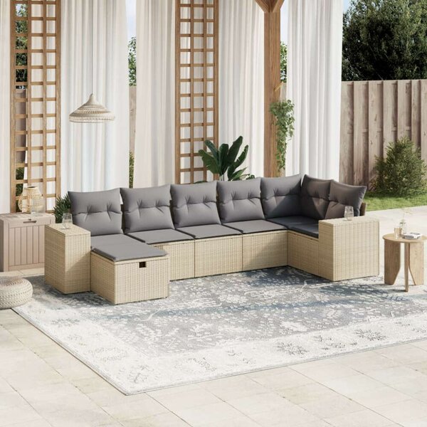Polyrattan Kerti Ülőgarnitúra - 7 részes - Bézs