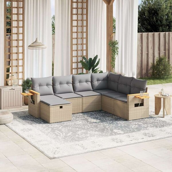 Polyrattan Kerti Ülőgarnitúra - 7 részes - Bézs