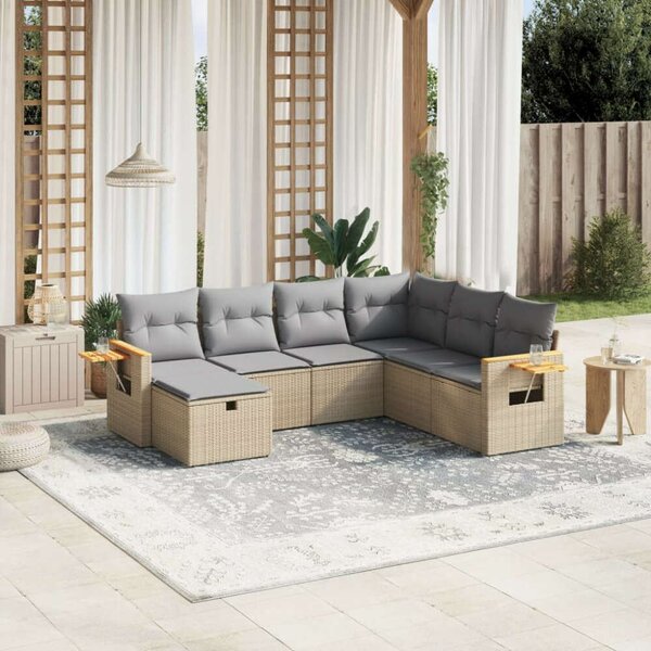 Polyrattan Kerti Ülőgarnitúra - 7 részes - Bézs